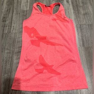oiselle Coral Pink Racerback Tank with Bird Motif
